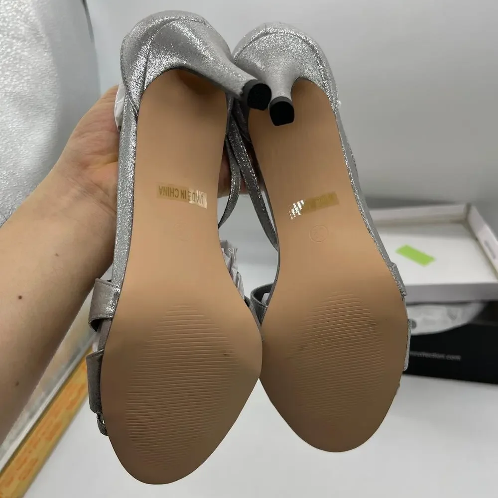 De Blossom Collection Ankle Strap Heeles Women's Size 8.5 Shoes Silver Shimmer